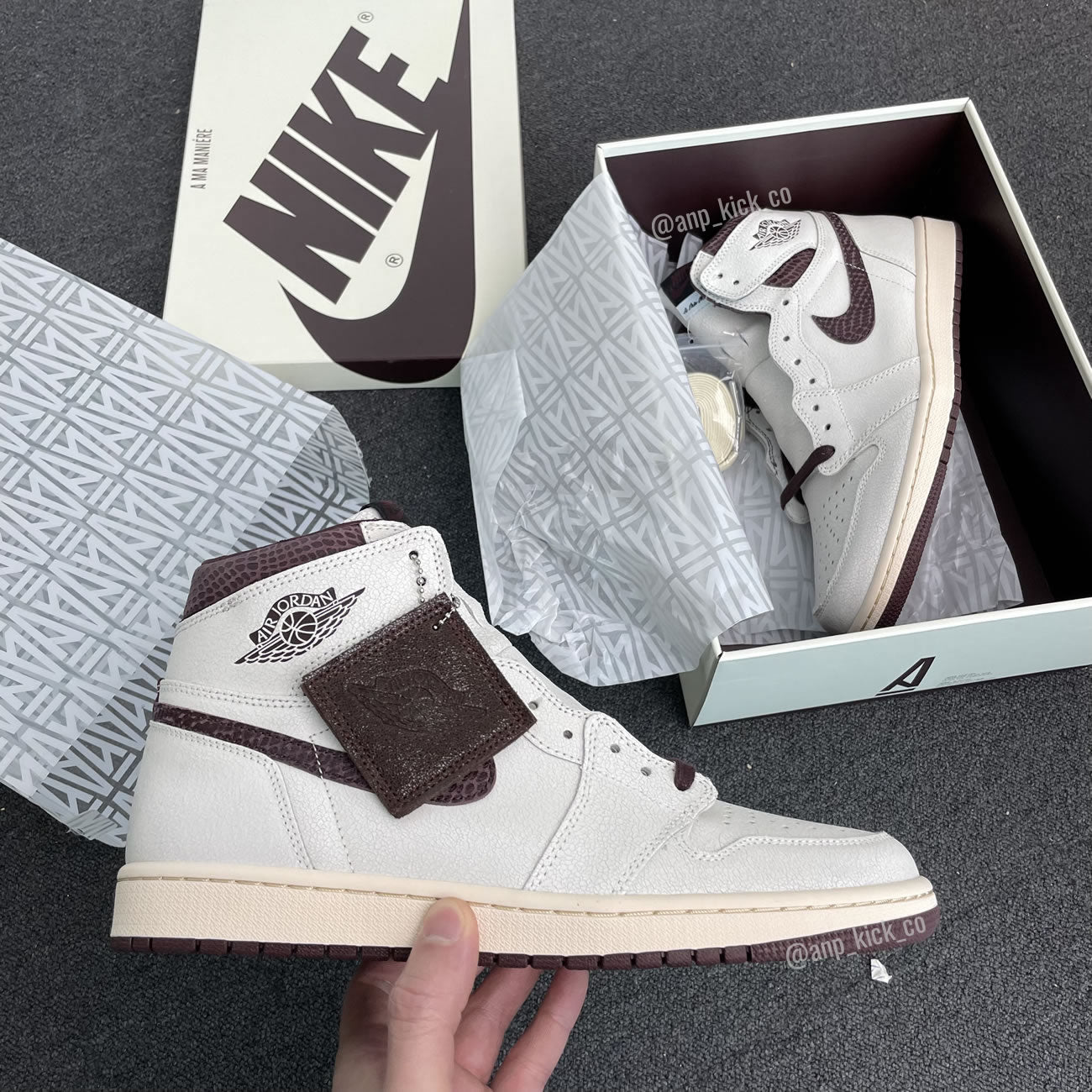 A Ma Mani?e x Air Jordan 1 High OG Sail and Burgundy DO7097-100