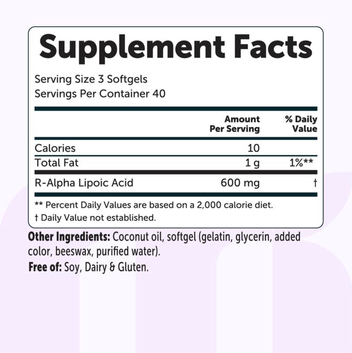 R Alpha Lipoic Acid 600mg with Coconut Oil, 120 Softgels