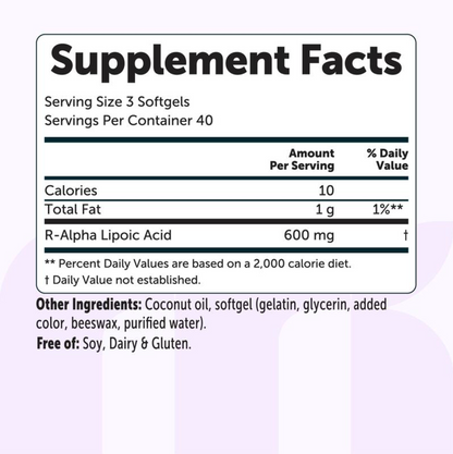R Alpha Lipoic Acid 600mg with Coconut Oil, 120 Softgels